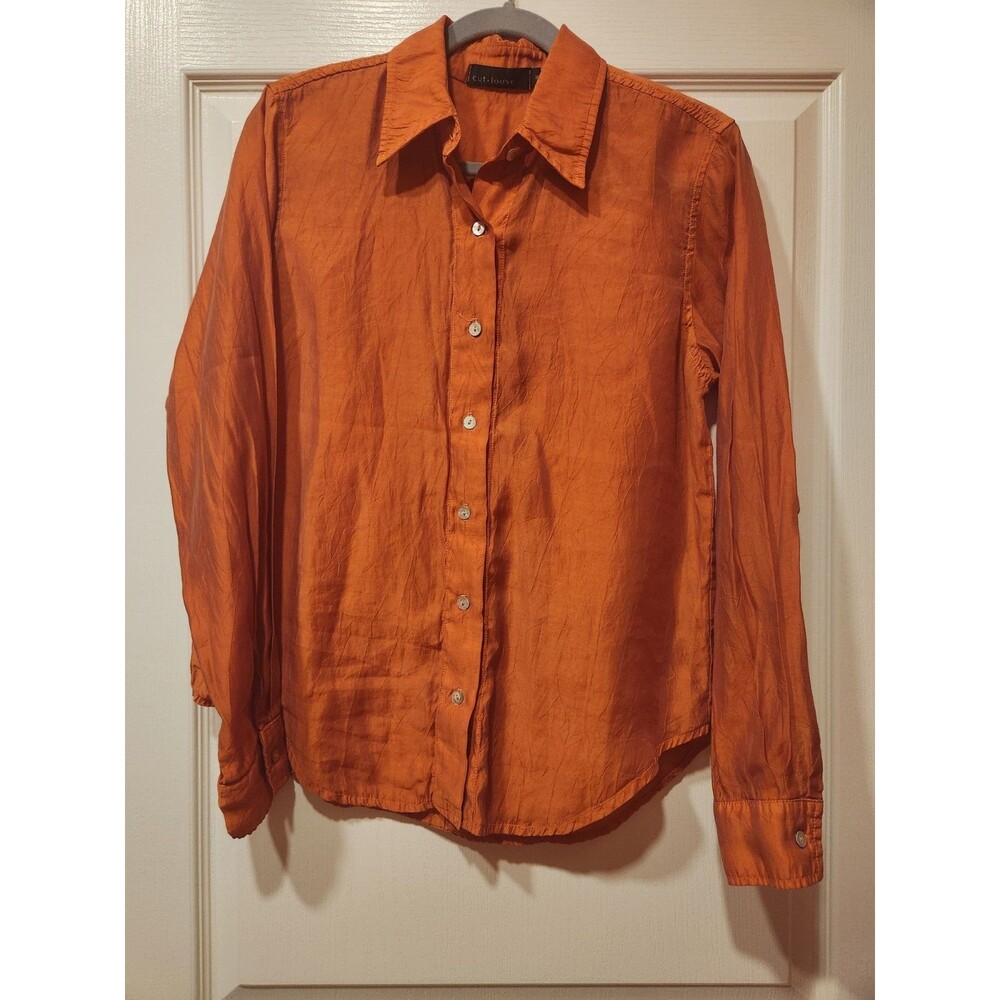 Cut Loose Womens Sz M Orange Long Sleeve Button Up Top Tencel Lightweight Casual